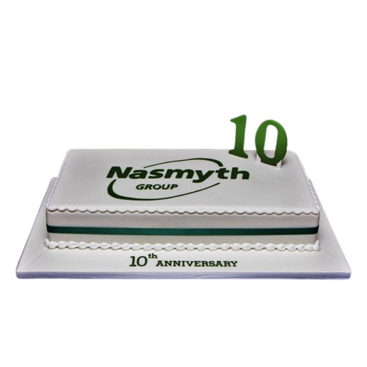 “Multi-layer corporate cake celebrating milestones with custom flavors”