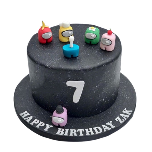 Custom Among Us cake with fondant crewmate figures