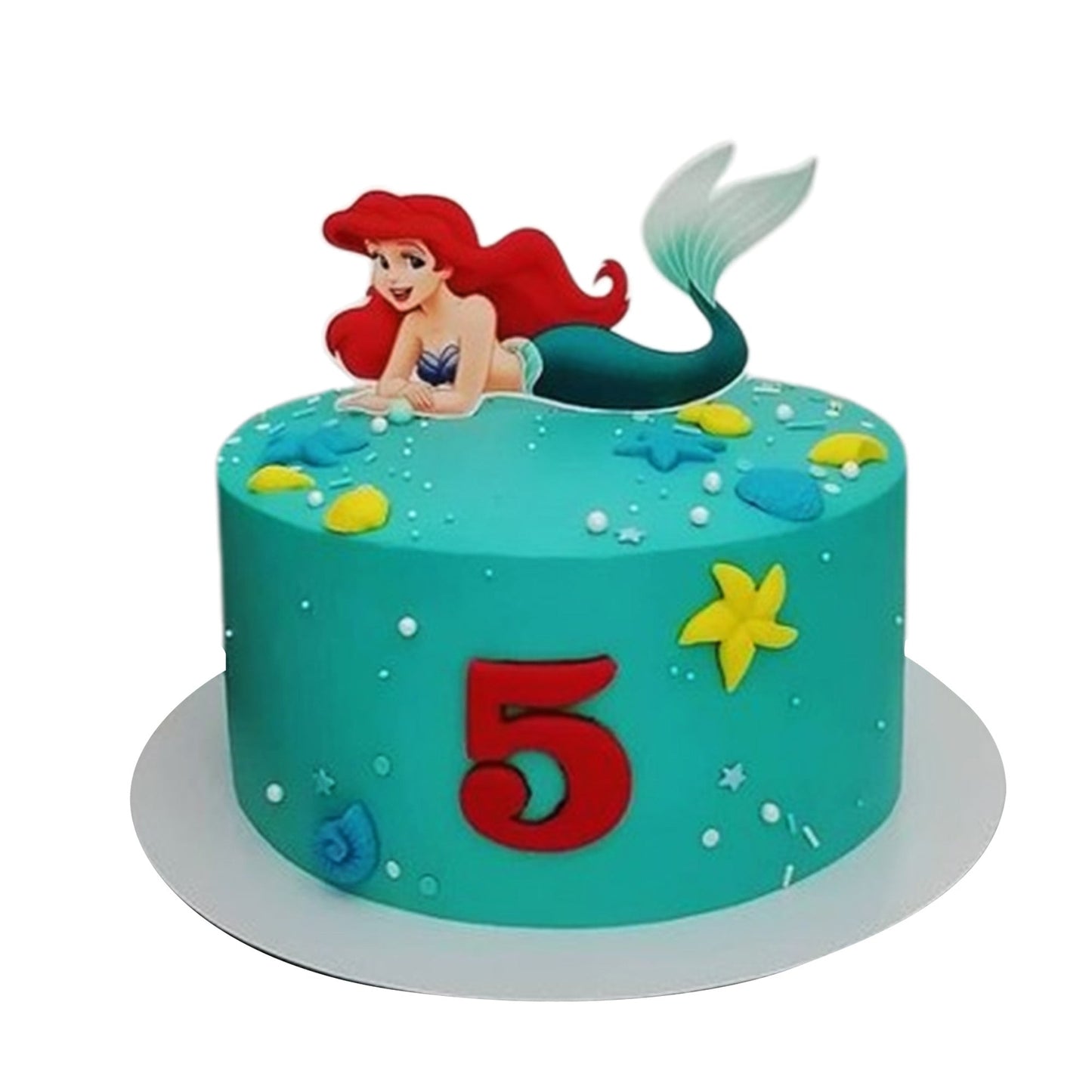 “Ariel mermaid-themed cake with underwater fondant design”