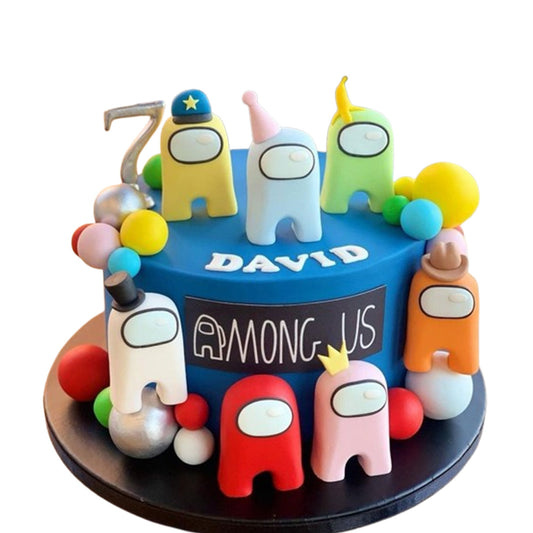 Among Us cake showing rich, creamy layered filling under smooth fondant
